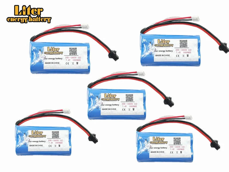 

5 шт. 7,4 В 1800 мАч Lipo батарея для Udi U12A Syma S033g Q1 Tianke H100 7,4 Lipo батарея 18650 7,4 В 1800 мАч 15C SM вилка