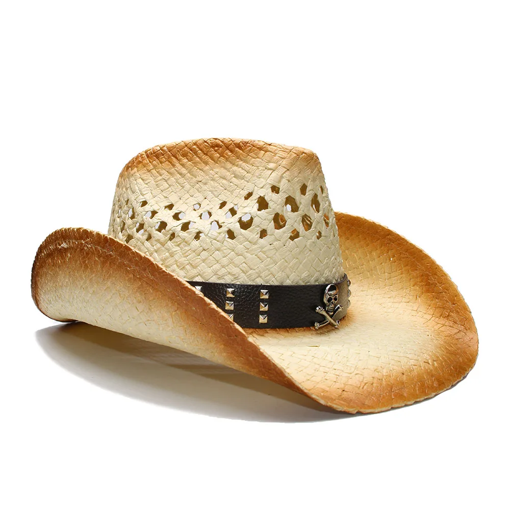 Шляпа от солнца в стиле панк для мужчин и женщин Соломенная пляжная Панама с