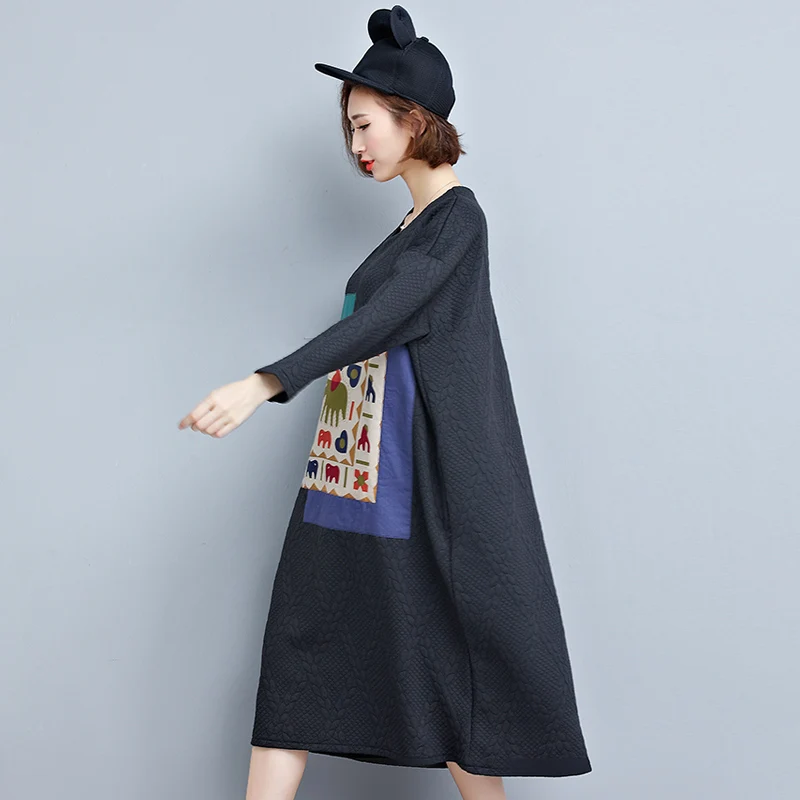 2017 г. осенние женские печати хлопок белье свободные платья большие размеры с