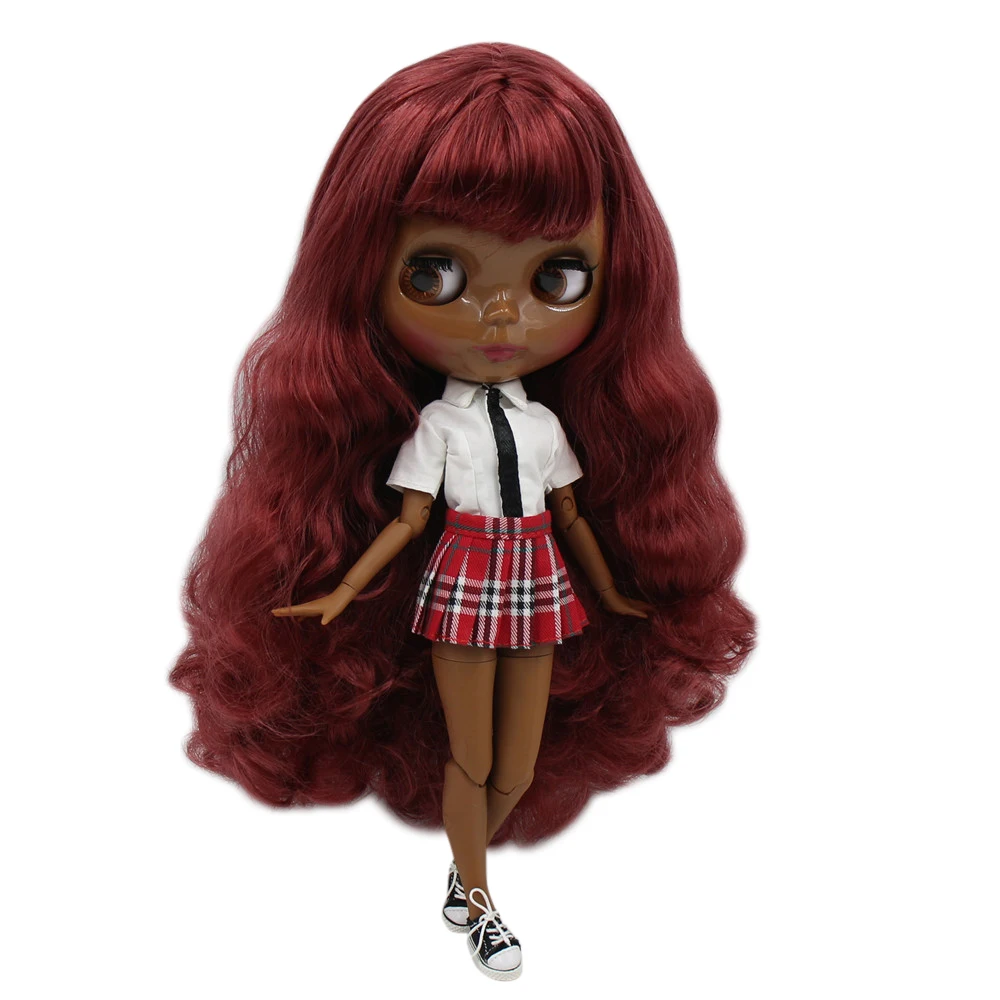 ICY DBS Blyth Doll1/6 bjd with super dark skin wine red curly hair and glossy face nude joint body BL12532 | Игрушки и хобби