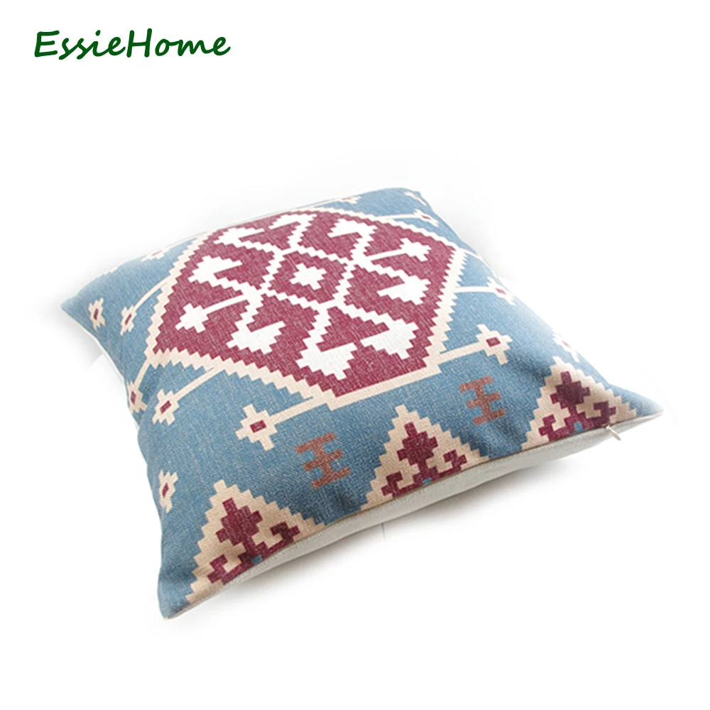 ESSIE HOME Blue Antique Cotton Linen Kilim Pattern Modern Decor Pillow Case Cushion Cover Throw Digital Print | Дом и сад