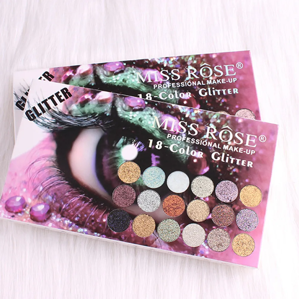 MISS ROSE, 18 цветов, мерцающие блестящие тени для век, пудра, блестящие тени для век, косметический макияж, матовые тени для век, инструменты и аксессуары