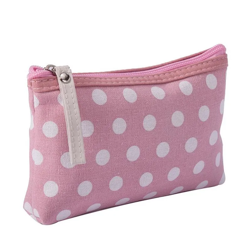 Canvas Cosmetic Bag for Women Dot Zipper Change Storage Organizer Female Card Package Key Bag Mobile Phone Bag Simple Makeup Bag