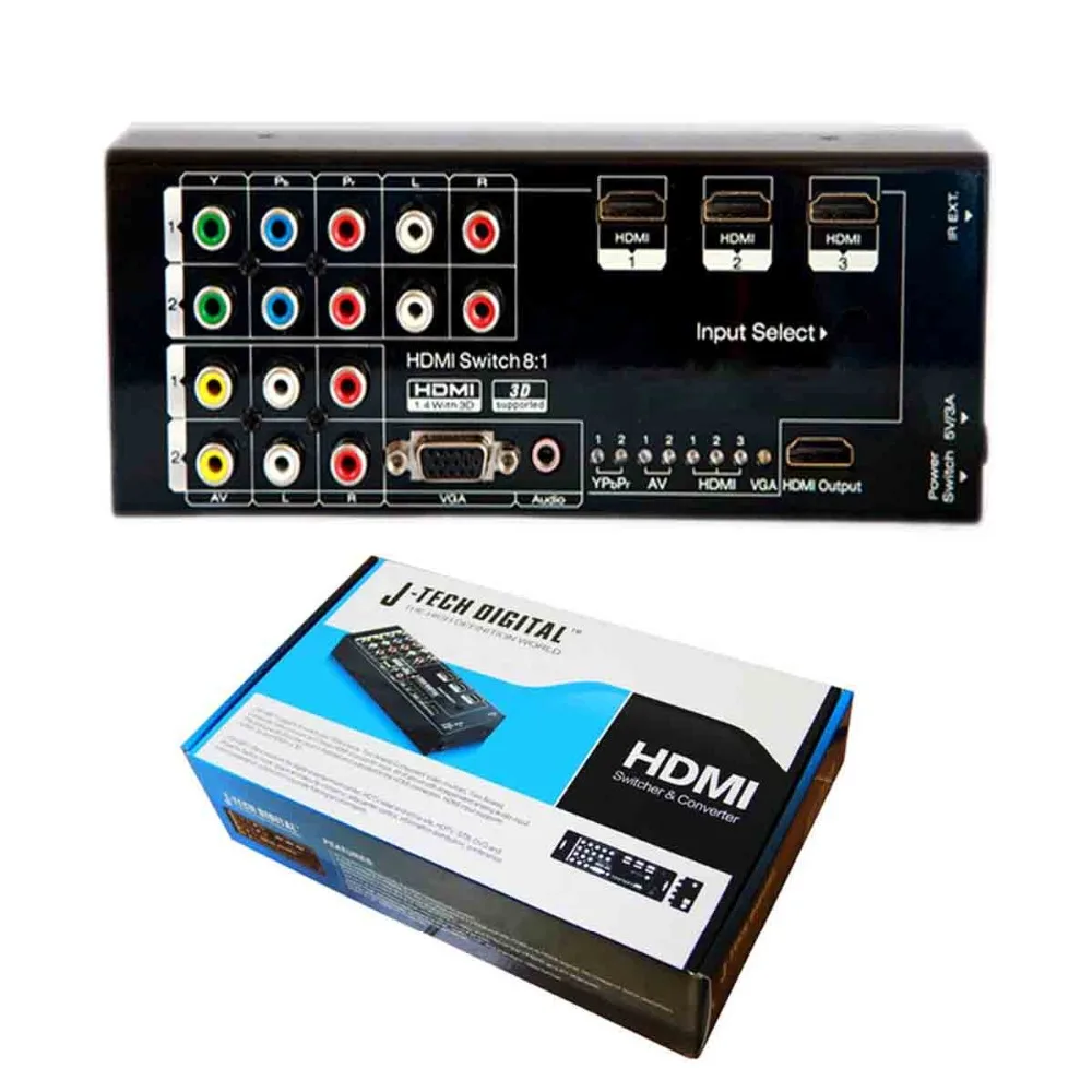 HDMI переключатель 8x1 RCA VGA Видео AV коммутатор 8 входного порта 1 Выход 1080 p 60 Гц аудио