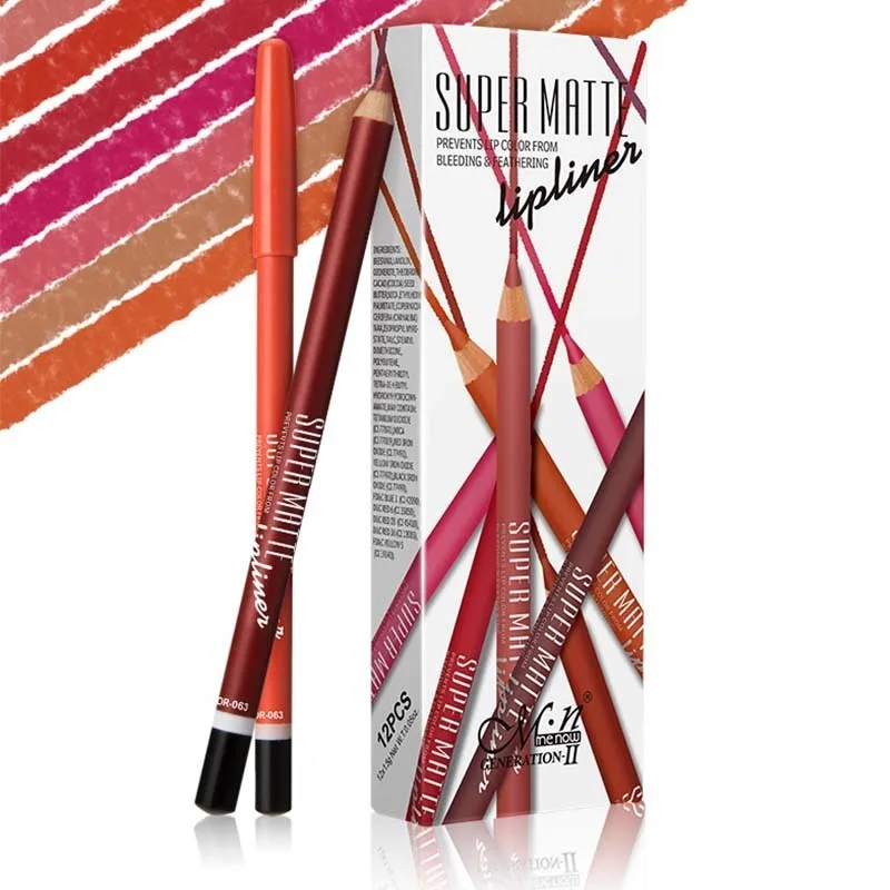 

Brand 12Color Super Matte Lipliner Pencil Lasting Waterproof Make Up Lip Liner Set Cosmetics Beauty Lips Pen Menow High Quality