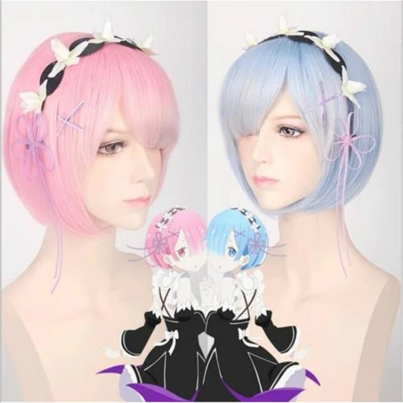 Косплей Rem Ram короткий парик Re: Zero начало жизни в другом мире Болванка под