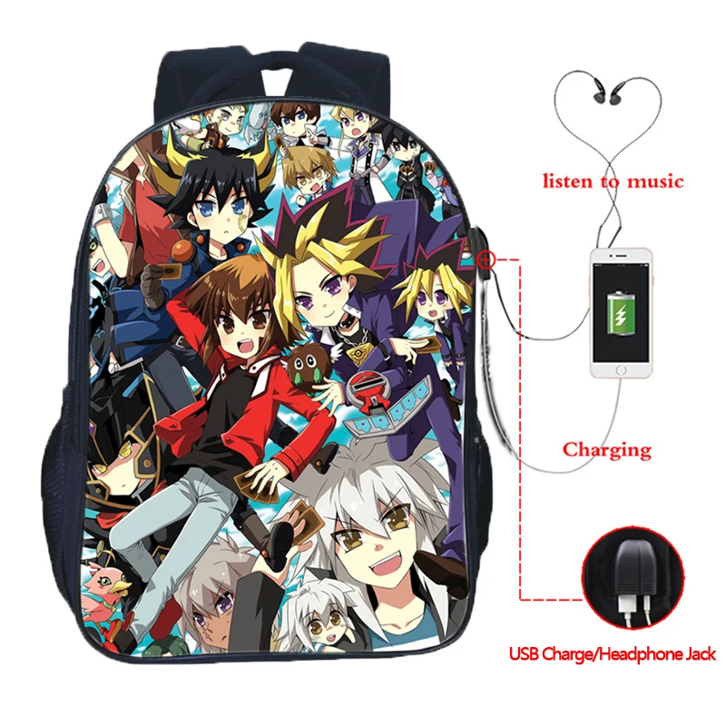Повседневная модная школьная сумка Yu-Gi-Oh с USB-зарядкой для мальчиков и девочек