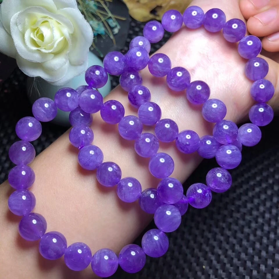 Genuine Natural Lavender Amethyst Quartz Gemstone Round Beads Bracelet Woman 10mm Crystal Birthday Gift Healing Stone AAAAA | Украшения и