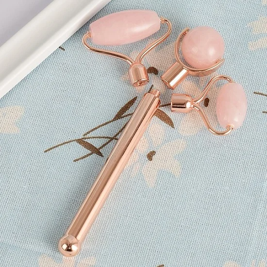 rose quartz Нефритовый ролик для лица, Сменная головка, 3 размера, натуральный розовый кварц, массажер для лица, против морщин, для подтяжки лица, инструмент для ухода за кожей, 4 цвета, камень - Цвет: rose quartz