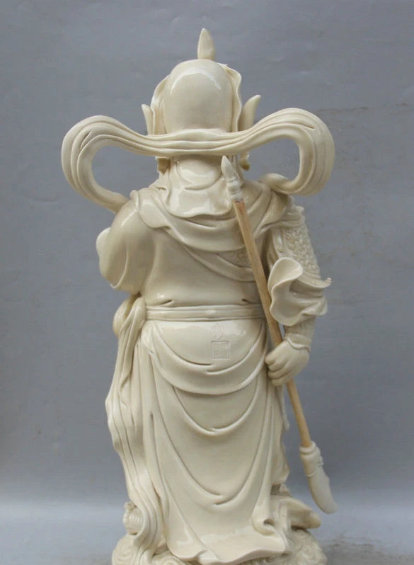20 'Китайский Де Хуа фарфоровый стенд Guan Gong Yu воин Бог дракон меч статуя|statues