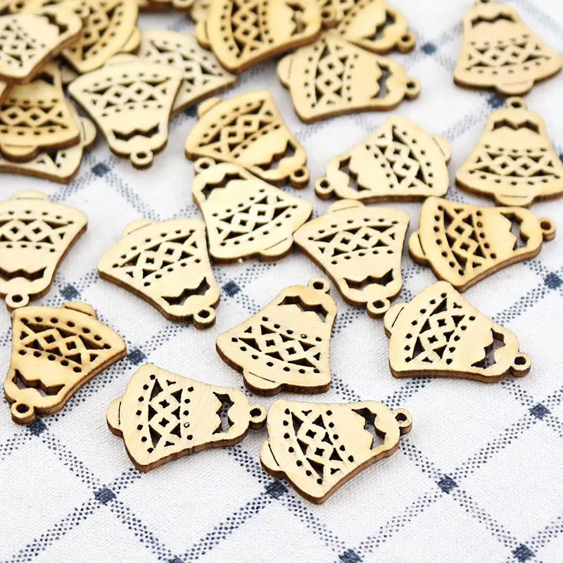 50 шт деревянные ломтики формы колокольчика маленький кулон для рождественской