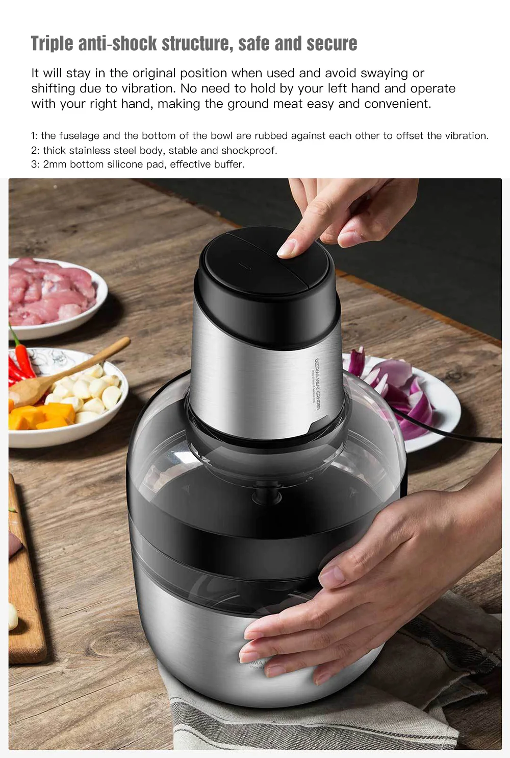 Deerma DEM-JR01 Мясорубка из нержавеющей стали Измельчитель от Youpin Автоматическая Мясорубка высокого качества Бытовая