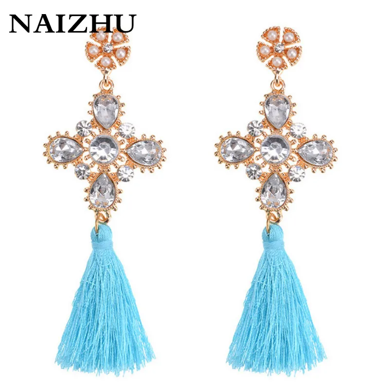Богемные модные свадебные длинной кисточкой Серьги Хрустальный цветок себе