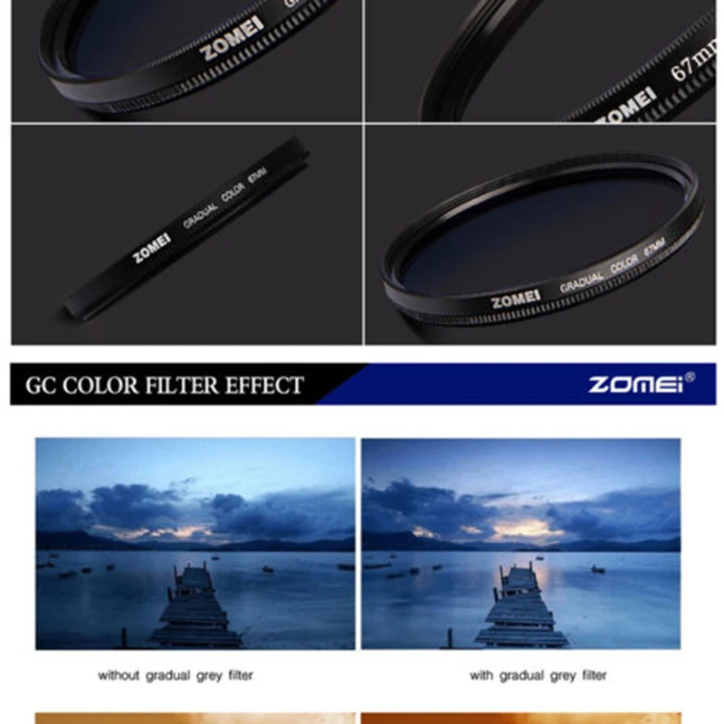 Градуированный цветной фильтр Zomei ND Серый Синий Оранжевый Красный Комплект