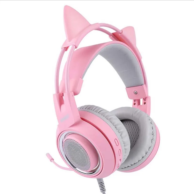 SOMIC G951, USB игровая гарнитура, 7,1, виртуальное объемное звучание, наушники с кошачьими ушками, наушники с микрофоном для компьютера, ПК, для женщин