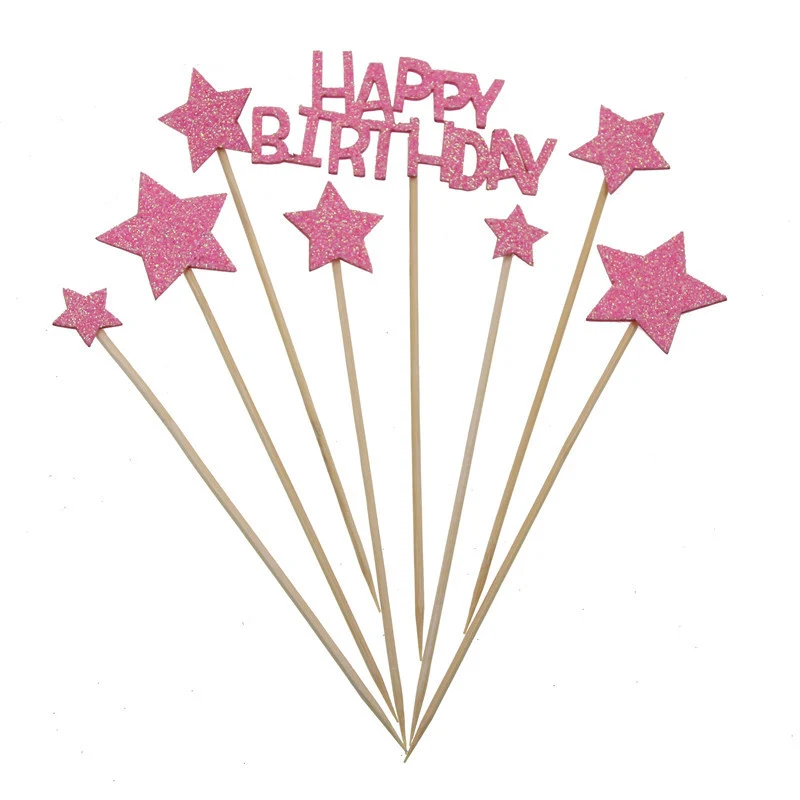 8pcs cake toppers Вечерние баннеры на первый день рождения для маленьких мальчиков и девочек, 1 день рождения, 1 год, вечерние баннеры на день рождения - Цвет: 8pcs cake toppers