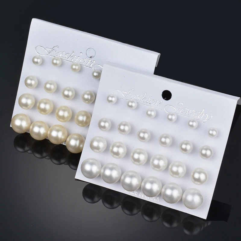 

12 pairs/set White Simulated Pearl Earrings Set For Women Jewelry Accessories Ball Stud Earrings kit Bijouteria brincos Bijoux