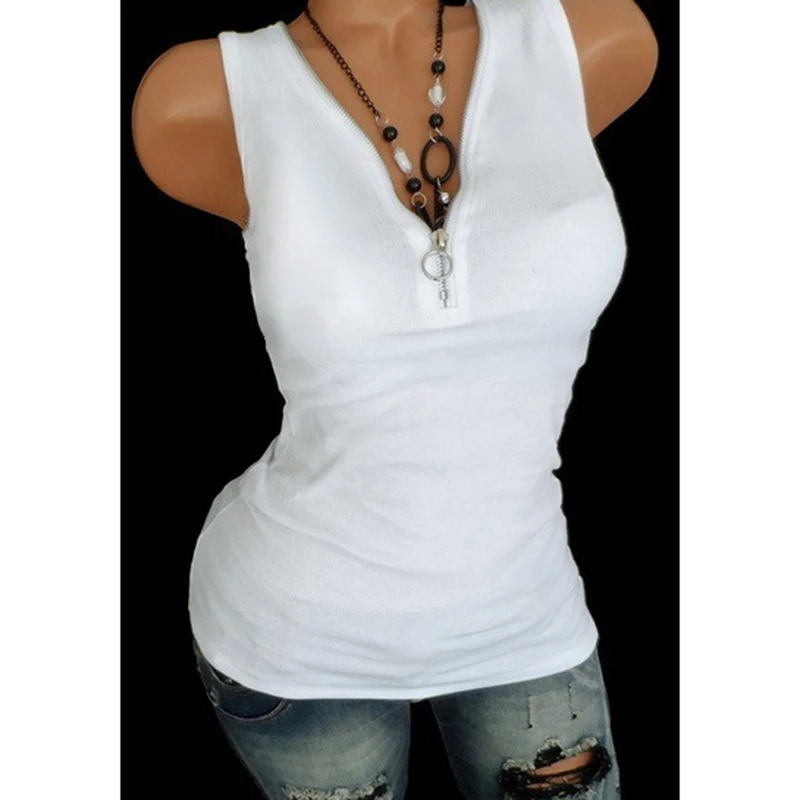 Женская блузка без рукавов с V-образным вырезом и молнией | одежда
