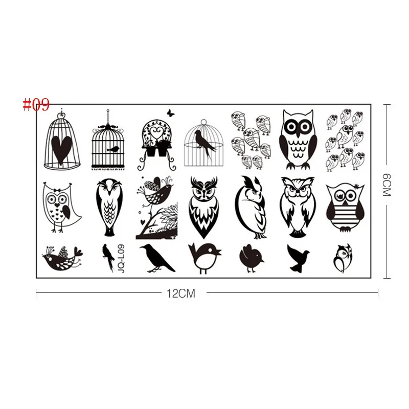20 стиль мода ногтей штамповки пластины Rctangular прекрасный птица сова бабочки перо