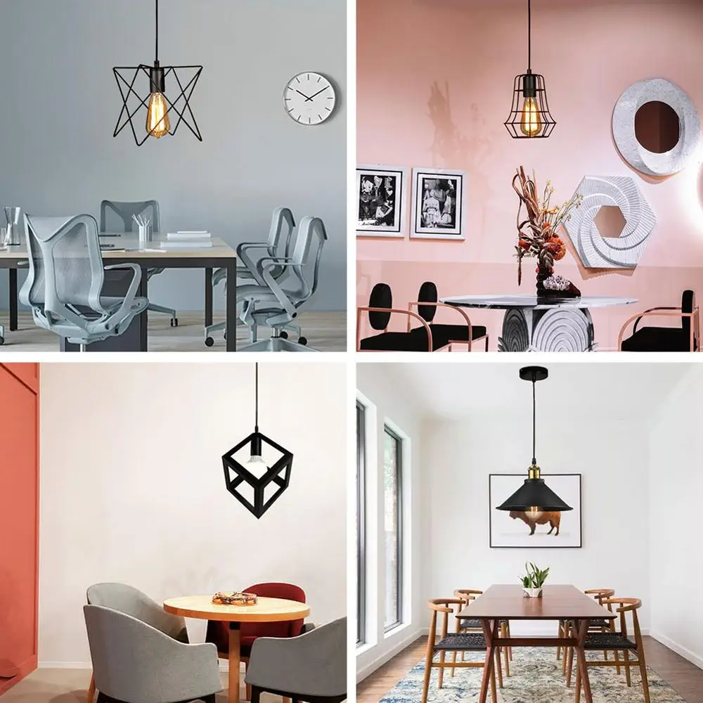 Modern Pendant Light Black Iron Hanging Cage Vintage LED Lamp Bulb E27 Industrial Loft Retro Dining Room Restaurant Bar Counte | Лампы и