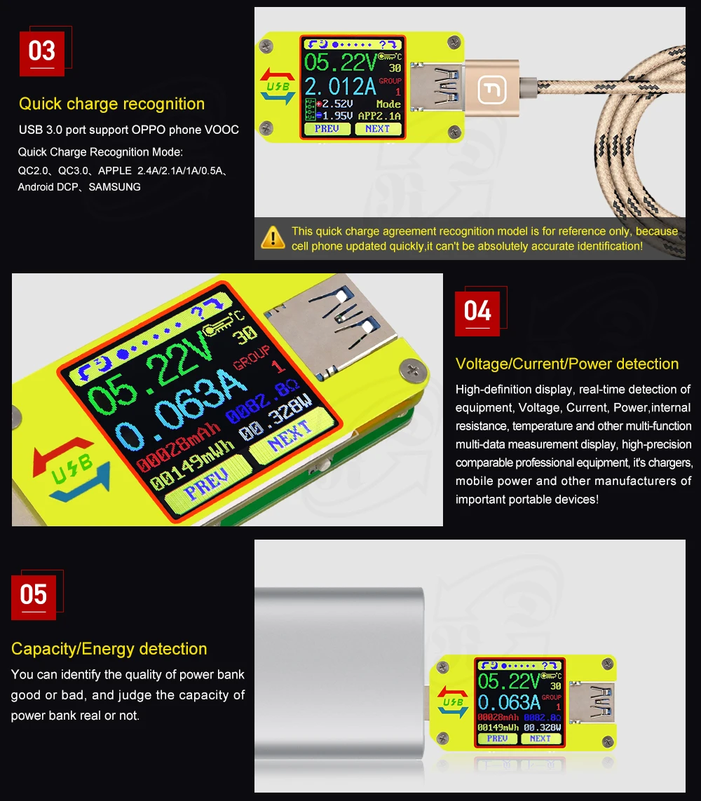 RD UM34 UM34C Для APP USB 3,0 Тип-C DC Вольтметр Амперметр Напряжение измеритель тока, для батареи зарядки измерения Кабельный тестер сопротивления