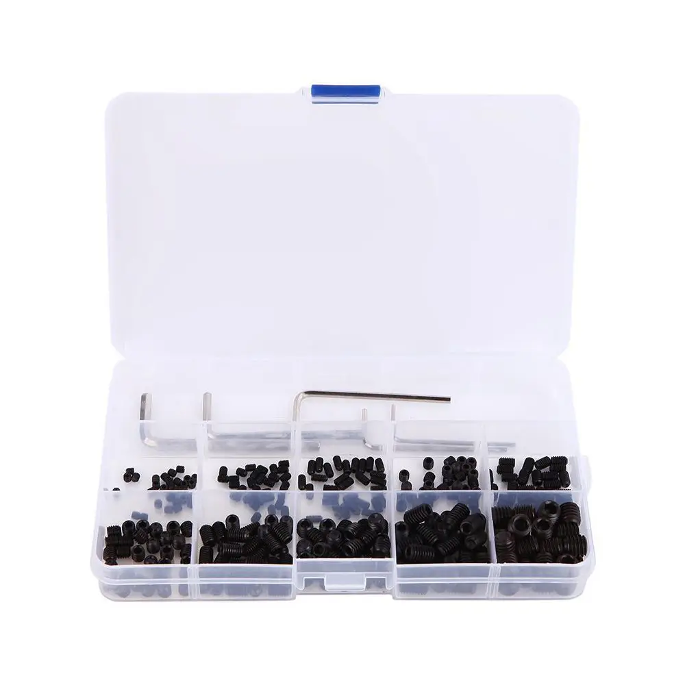 

300pcs M3 M4 M5 M6 M8 Hex Head Socket Hex Grub Screw Set Assortment Kit 12.9 Class Black Alloy Steel Drop shipping