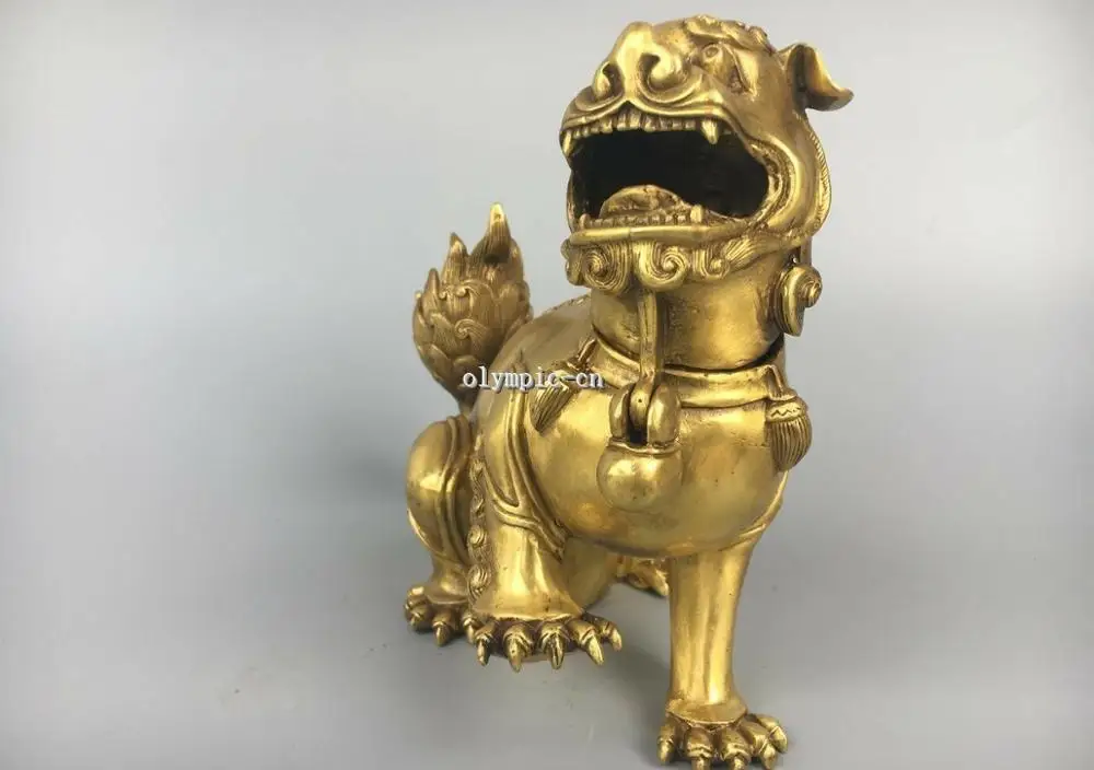 7 ''классическое Латунное резное чудовище Дракон foo Собаки Лев ладан горелка