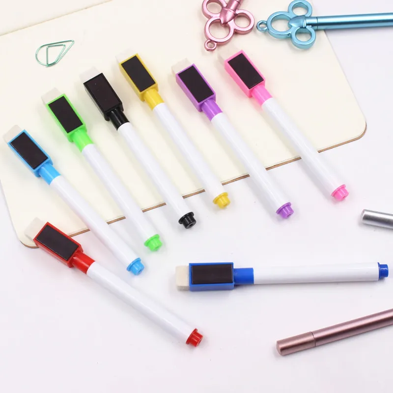 8Pcs/lot Magnetic Whiteboard Pen Erasable Dry White Board Markers Magnet Built In Eraser Office School Supplies | Канцтовары для