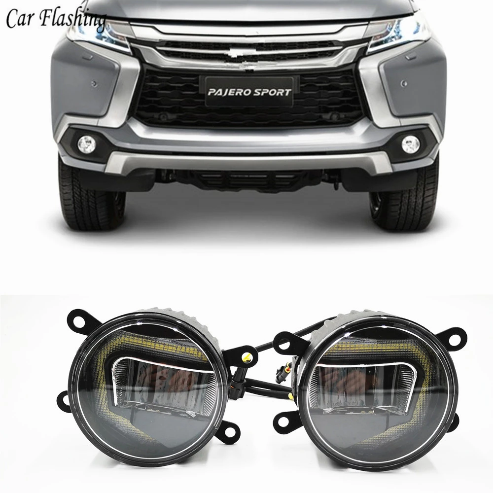 3-в-1 функции DRL для Mitsubishi Montero Sport 2013- дневные ходовые огни светильник проектор противотуманная фара с желтым сигналом