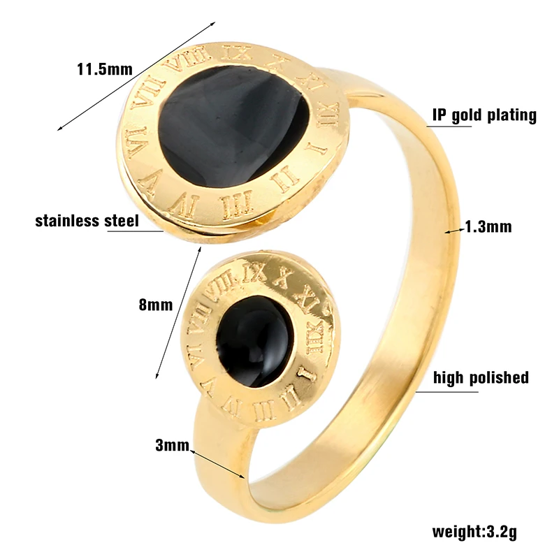 Римское письмо из нержавеющей стали кольцо на манжете золотое покрытие палец