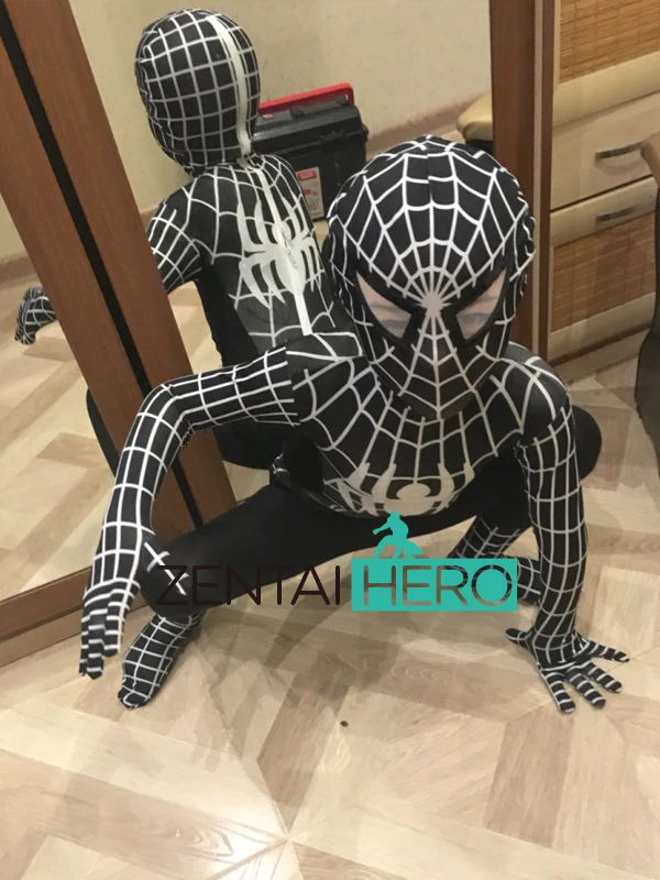 Бесплатная доставка DHL новинка 2017 года черный Детский костюм Человека-паука для