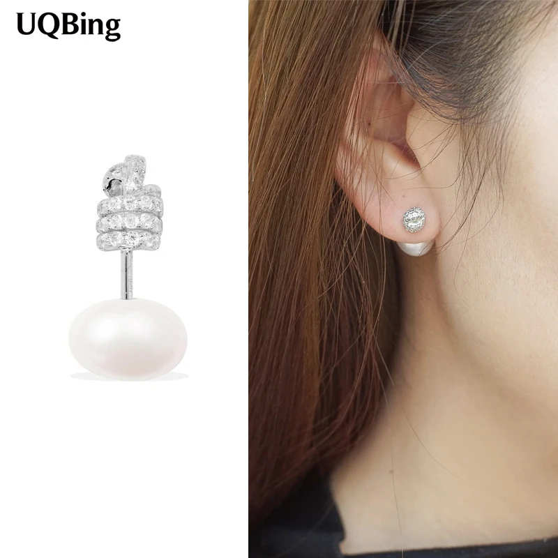 

High Quliaty Pearl Side Stud Earrings 925 Sterling Silver Stud Earrings Jewelry Pendientes Brincos Fashion Jewelry