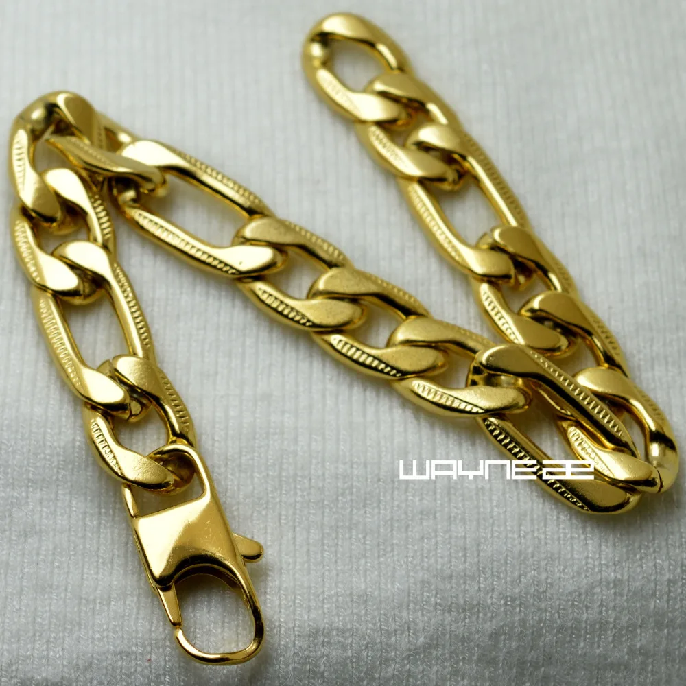 

Cool Gold Tone 316L Stainless Steel Link Chain Mens Bracelet 22cm B180