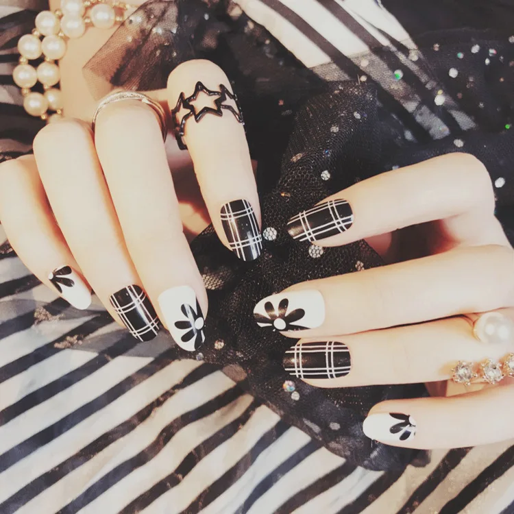 Миндаль поддельные ногти короткий размер мода полоса Diy Дизайн ногтей 22 стиля высокого качества аксессуары 24 шт Советы Поддельные ногти с клеем