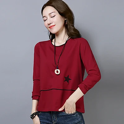 Wine red Shintimes Poleras De Mujer Moda Футболка женская футболка с длинным рукавом Повседневная Женская футболка Корейская одежда - Цвет: Wine red