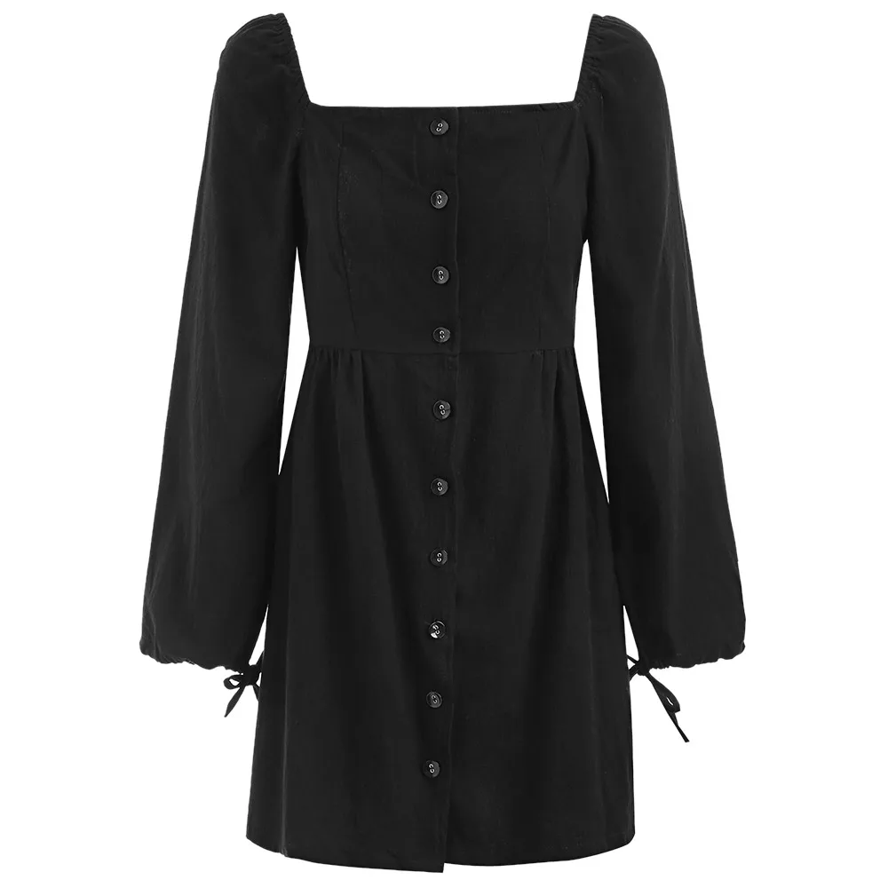 Платье женское осеннее на пуговицах с длинным рукавом и квадратным