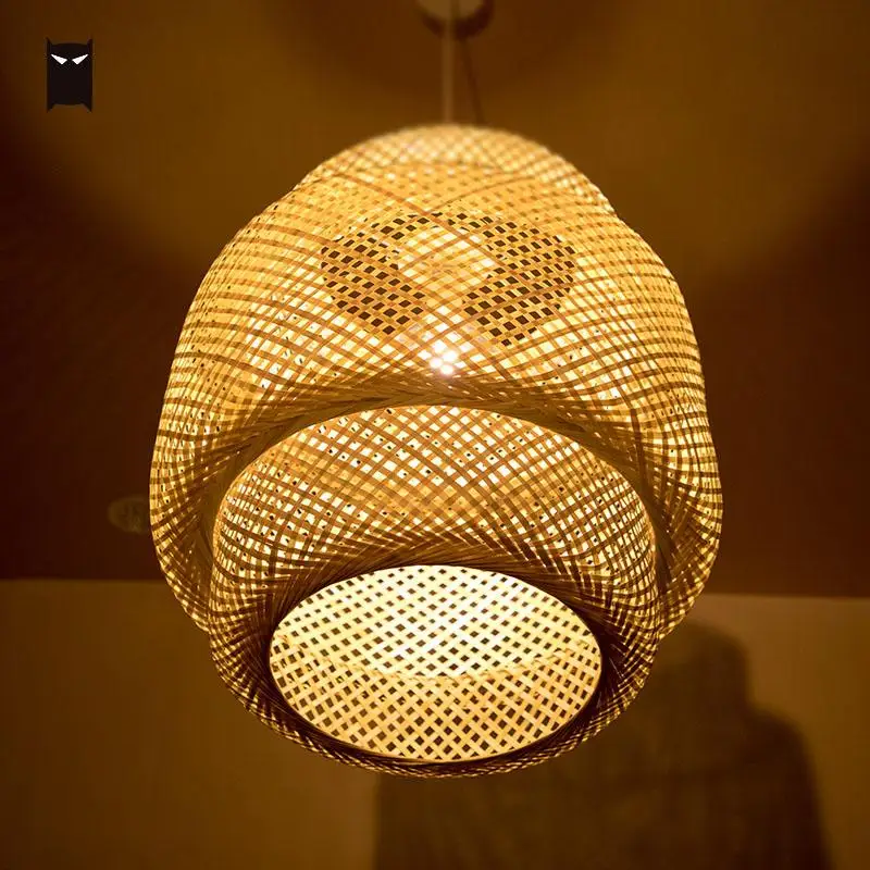 Ручной бамбуковый Плетеный абажур подвесной светильник шнур Азиатский