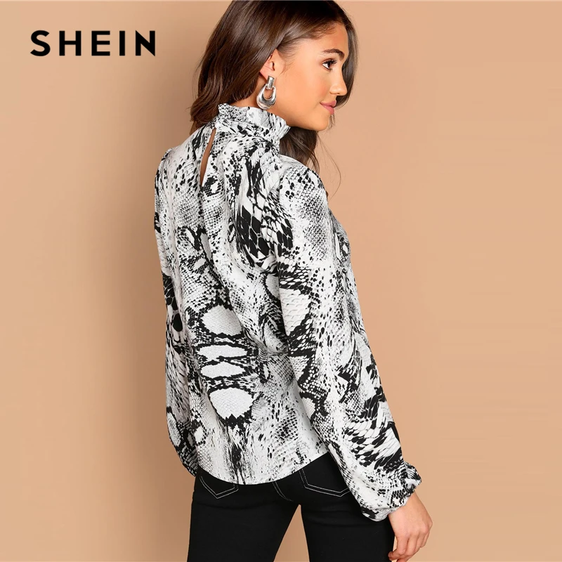 SHEIN Блуза С Животным Принтом Змеи, Блуза С Длинным Рукавом И Высоким Воротником, Блуза С Модным Принтом
