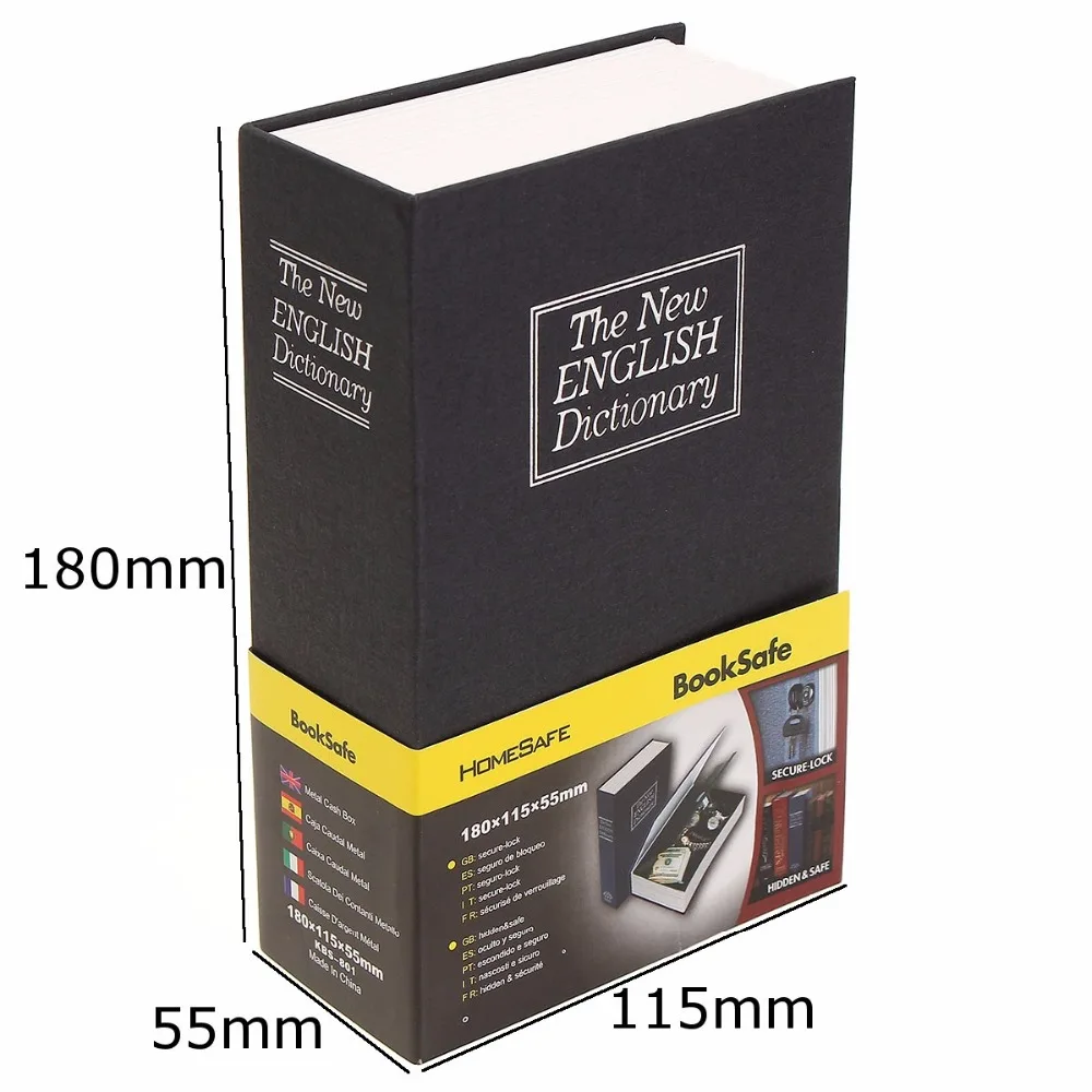 

180x115x55mm Metal + Paper Plate Dictionary Book Secret Hidden Security Safe Key Lock Cash Money Jewellery Locker Durable