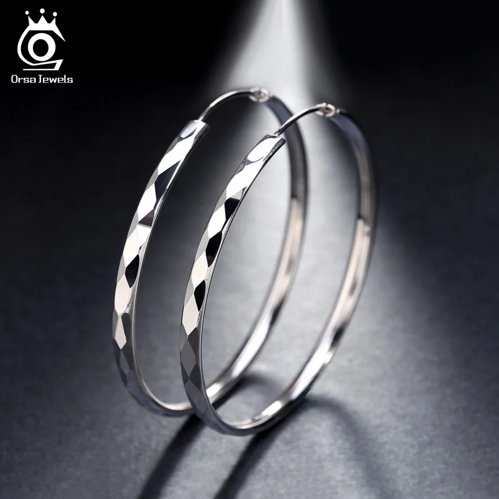 ORSA JEWELS Полированные Медные Серьги-кольца, Простой Большой Круглый Стиль, резной Дизайн 50 мм, классические преувеличенные модные ювелирные изделия OE09