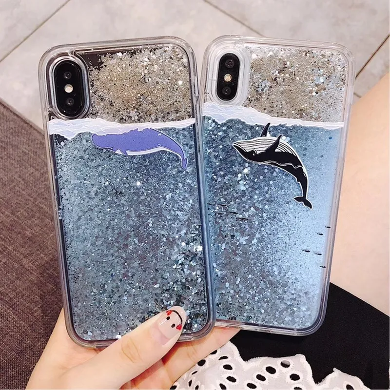 Блестящий чехол с рисунком океана Кита для iPhone XR X XS Max со звездным динамическим