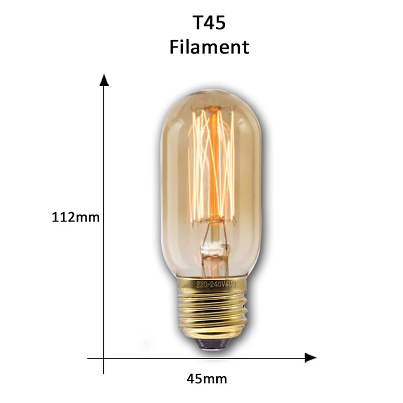 T45 filament Ретро Edison led светильник лампы E27 220 В 40 Вт ST64 ручной стержень, для кафе гостиная магазин Винтаж промышленная лампа накаливания ампулы светильник лампочка Настенный декор - Цвет: T45 filament