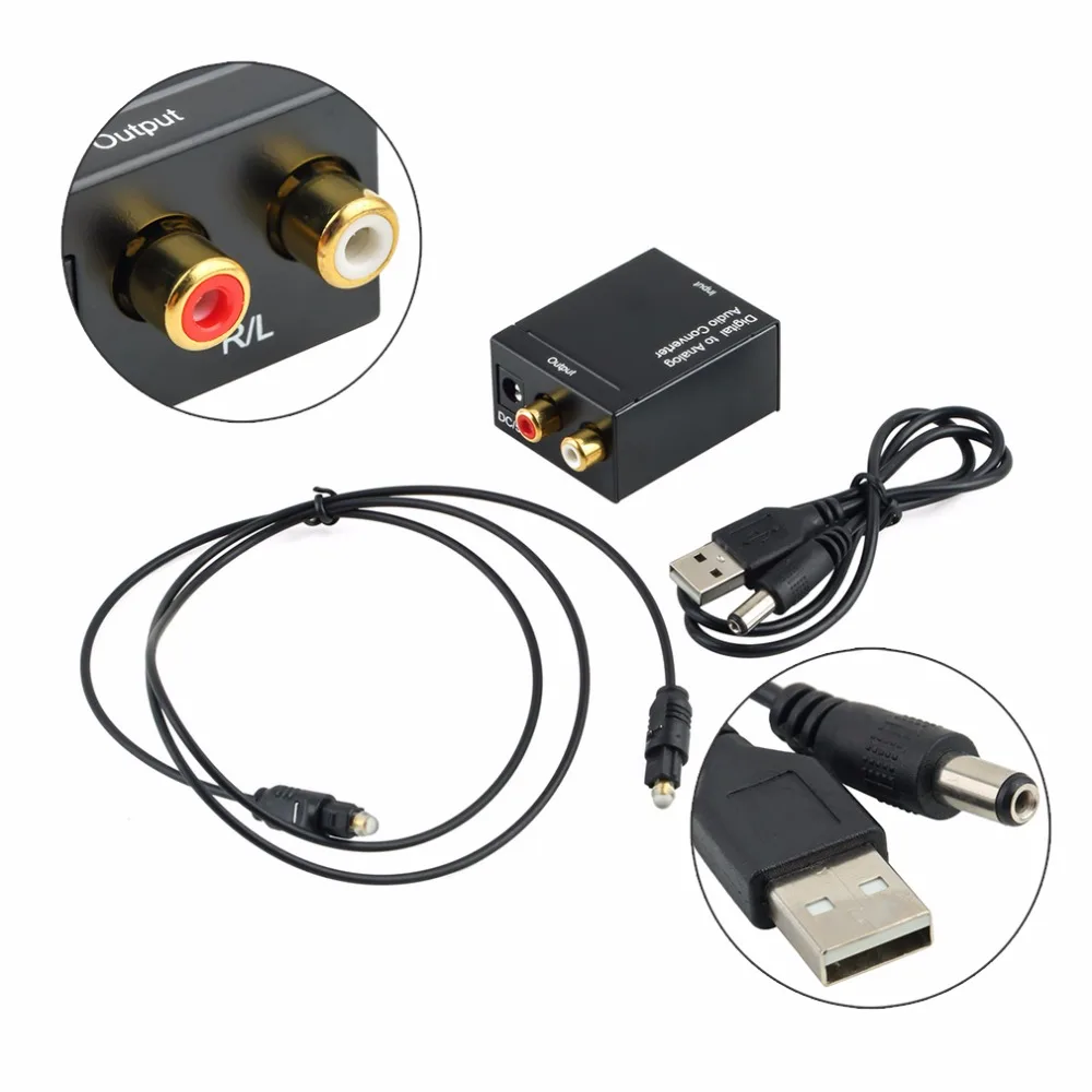 Adaptador convertidor de Audio Digital a analógico, Adaptador Coaxial óptico, RCA, Toslink