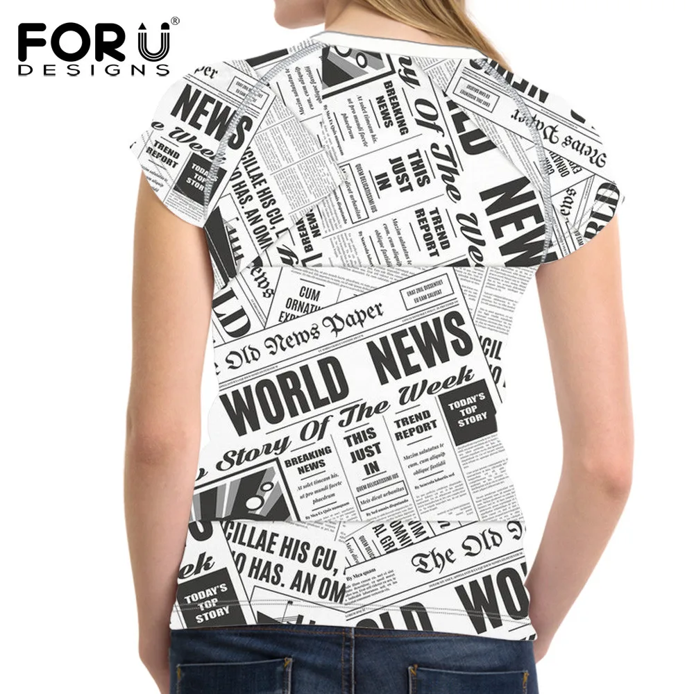 FORUDESIGNS/футболка с короткими рукавами для женщин 2019 газетный рисунок творчества