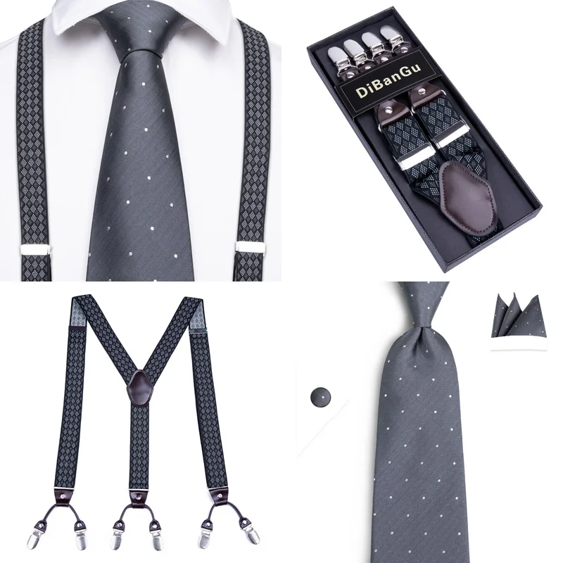 

Luxury 20 styles Men Suspenders leather 6 Clips Vintage Casual Trousers Strap Mens Gift with Tie for Men Business Wedding Party