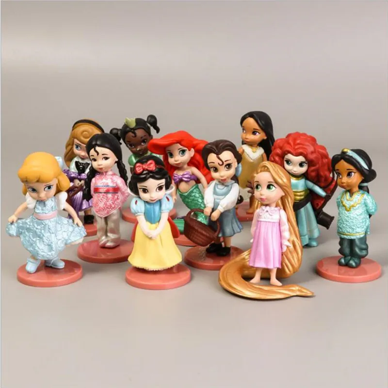 Disney 11PCS Princess Series Cute Doll Model Toys Snow Mermaid Cinderella Long Hair Fairy Tale Action map | Игрушки и хобби