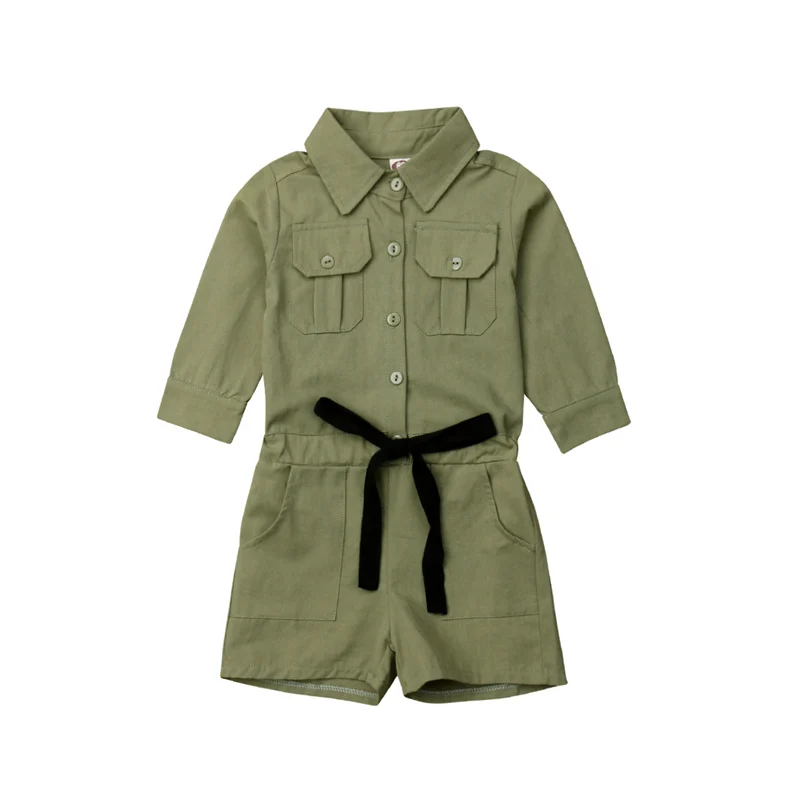 Army green Рубашка с длинными рукавами для маленьких девочек 2-7 лет, комбинезон, спортивный костюм, одежда армейского зеленого цвета - Color: Army green
