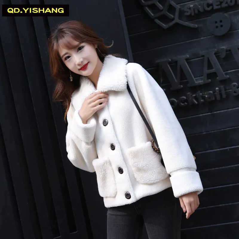 

Shearling jacket winter sheepskin coat Blended wool coat Short fashion Loose style 30% wool content QD.YISHANG