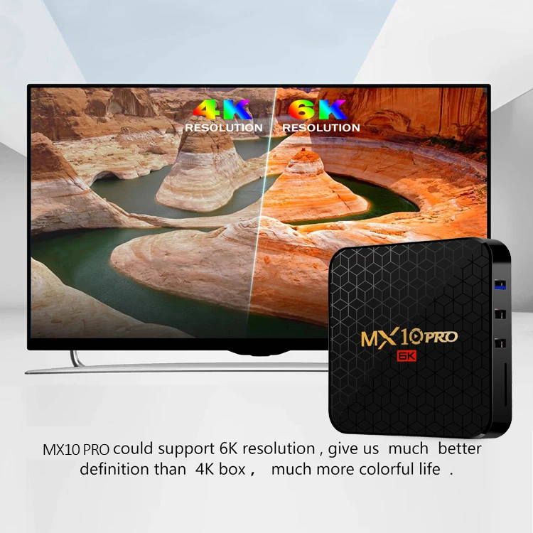 

MX10 PRO Android TV Box Android 9.0 Allwinner H6 Quad Core 4GB RAM 64GB ROM USB3.0 WIFI 6K Resolution H.265 HDR 3D Set Top Box