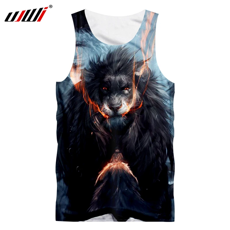 UJWI 2019Men одежда крутой принт Angry Lion 3D майка для тренажерных залов топы мужчин